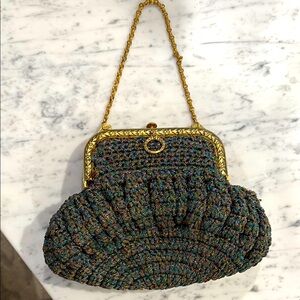 Vintage hand-crocheted bag with etched brass 1920’s frame